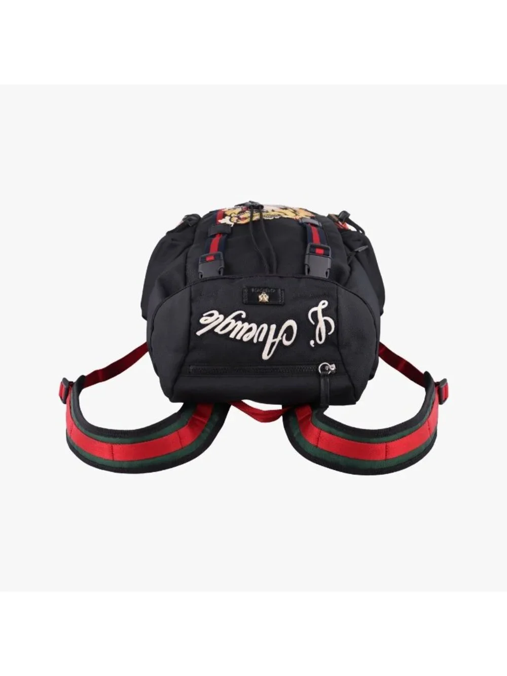 Gucci Sherry Line Embroidered Tiger Black Multicolor Canvas Backpack
